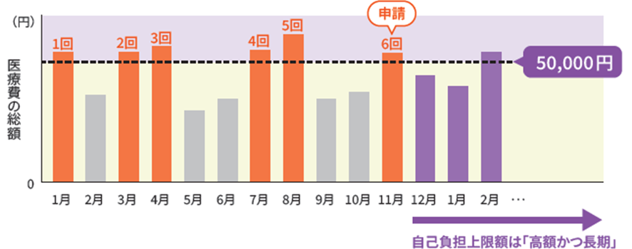 高額かつ長期になった場合の自己負担上限額の図